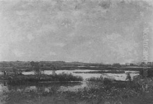 Figures In An Extensive Marsh Landscape by Louis-Aime Japy