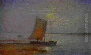 Clair De Lune Sur La Baie En Bretagne by Louis-Aime Japy