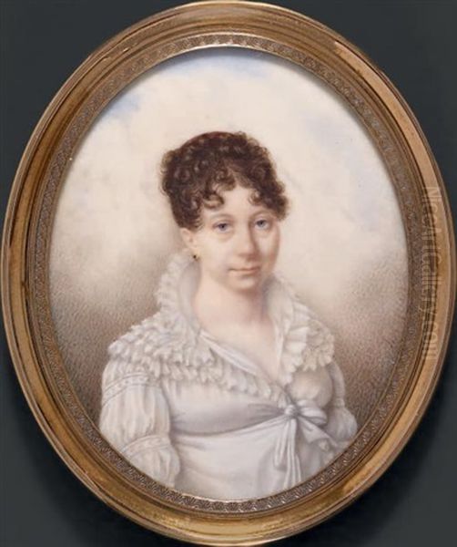 Portrait De La Comtesse De Lendemelle En Buste Vers La Droite, Presque De Face, En Robe De Voile Blanc Bordee De Dentelle - view 1