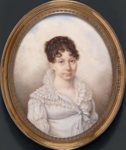 Portrait De La Comtesse De Lendemelle En Buste Vers La Droite, Presque De Face, En Robe De Voile Blanc Bordee De Dentelle
