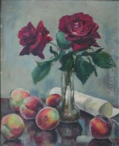 Nature Morte Aux Peches Et Roses by Romain Jarosz