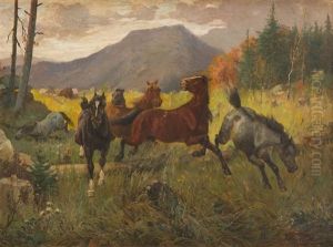 Horses On The Mountain Meadow by Jozef Jaroszynski