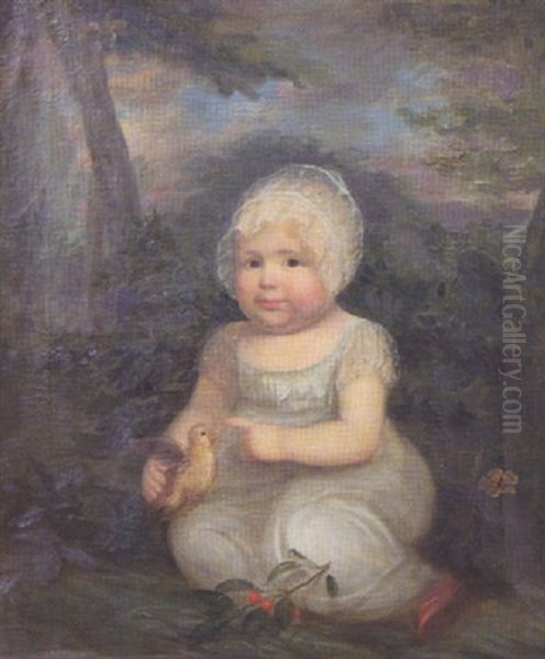 Portrait Of A Baby In White Cap, Dress And Red Shoes - view 1
