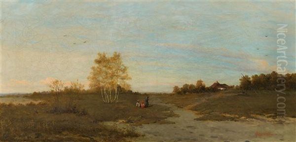 A Panoramic Landscape With Birch Trees And Three Travellers At Rest - view 1