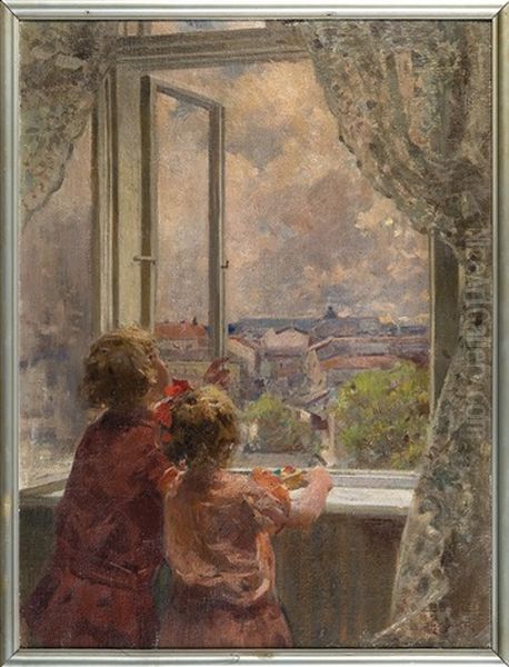 Spring. Kids In The Window - view 1