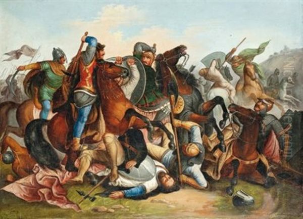Choc De Cavalerie A La Bataille Au Marchfeld Entre Les Troupes De Rodolphe De Habsbourg Et Du Roi De Boheme Ottokar Ii - view 1
