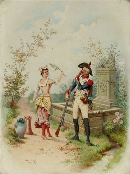 Soldier Teasing A Young Woman - view 1