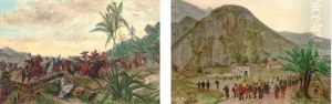 French Cavalry And Austrian Volunteers Skirmishing In Mexico (+ Mexican Prisoners At A French Outpost, Mexico; 2 Works) by Paul Leon Jazet