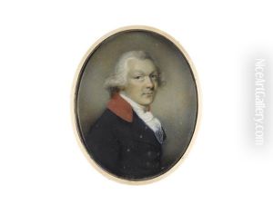 A Gentleman, Wearing Blue Coat With Scarlet Collar, White Chemise, Stock And Lace Cravat, His Hair Powdered