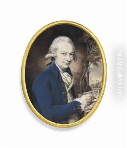 Paul Sandby (1731-1809), In Blue Coat, White Waistcoat And Cravat, Powdered Hair En Queue, Holding A Pen And Open Book; Landscape Background With... by Philip Jean