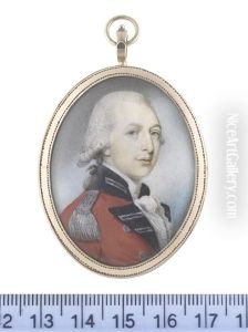 An Officer, Wearing Red Coat With Navy And Silver Facings, Silver Epaulette, White Frilled Chemise And Stock, His Powdered Wig Worn En Queue And Tied With A Black Ribbon Bow