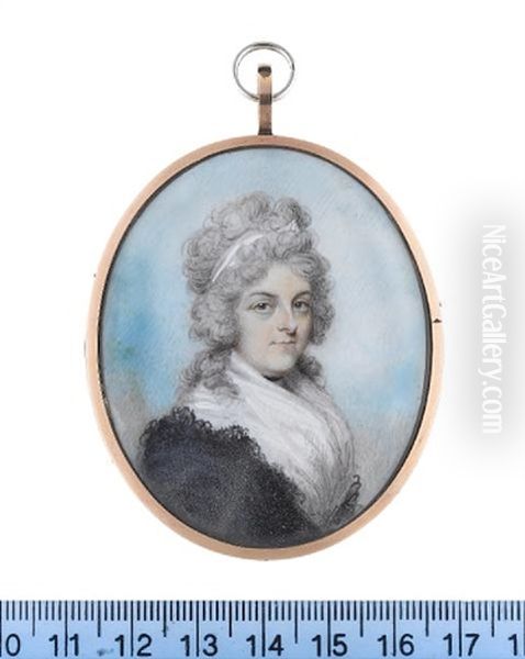 Lady Frances-jory Cooke, Wearing White Fichu And Black Lace Shawl, Her Powdered Wig Dressed With A White Bandeau - view 1