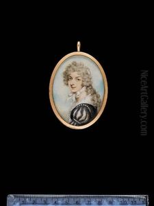 A Lady, Looking Over Her Left Shoulder, Wearing Vandyck Dress, Black Bodice, The Sleeve Slashed To Reveal White Lining With Strings Of Pearls Around The Shoulder And Upper Arm