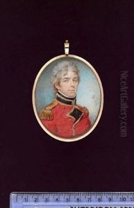 An Officer Of The 1st Regiment Of Footguards Wearing Red Coatee With Blue Facings Edged With Gold Lace And Epaulettes, His Hair Powdered And Worn En Queue