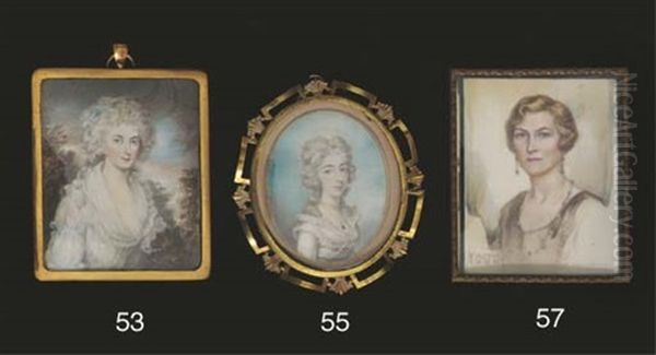 A Young Lady, In Friled White Dress Adorned With Pearls, Wearing A Gold Necklace, A White Ribbon In Her Powdered Curling Hair - view 1