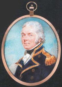 A Naval Officer Wearing Gold Trimmed Blue Uniform, With Gold Buttons And Epaulette, Black Stock And Frilled White Cravat