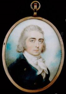 A Portrait Of A Gentleman With Natural Powdered Hair Wearing Blue Coat With Gold Buttons, White Waistcoat And Tied Cravat