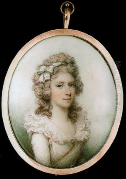 A Portrait Of A Lady With White Ribbon Bow In Her Powdered Hair - view 1