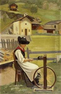 Walliserin Am Spinnrad by Roger Henri Jean-Mairet
