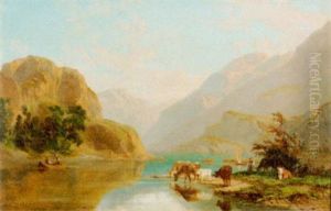 Hirtin Mit Vieh An Einem Bergsee by Gustave Jeanneret