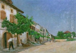 Rue De Village Animee by Gustave Jeanneret