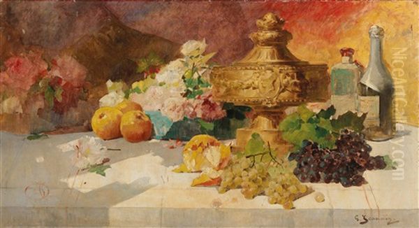 Large Still Life With Fruit, Goblet And Flowers - view 1