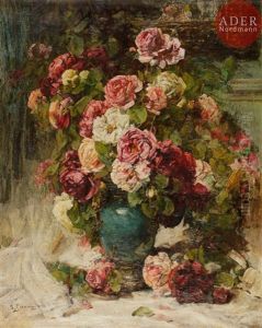 Vase De Roses Sur Un Entablement by Georges Jeannin