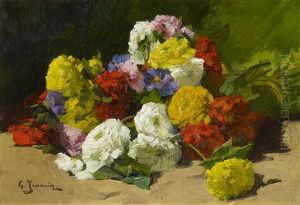 Straus Mit Chrysanthemen Und Rosen by Georges Jeannin