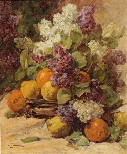 Still Life With Bouquet Of Lilacs And Lemons