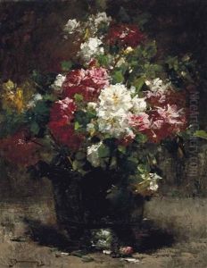 Red, White And Pink Roses by Georges Jeannin