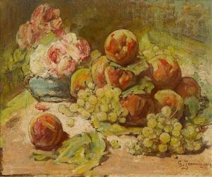 Stillleben Mit Fruchten Und Rosen by Georges Jeannin