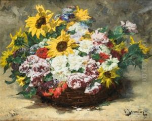 Panier De Roses Et Tournesols