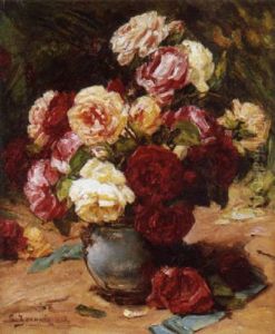 Vase De Roses Anciennes by Georges Jeannin