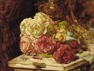 Mixed Roses And A Gold Ring On A Table