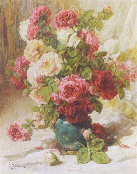 A Vase Of Red And White Roses - view 1
