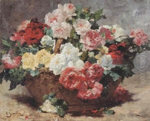 Blumen In Einem Flechtkorb