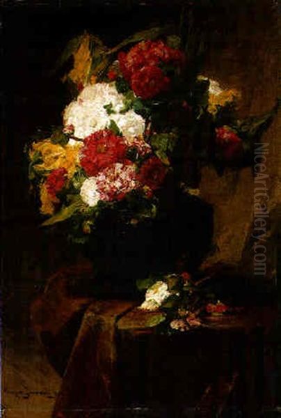 Peonies In A Vase On A Draped Table - view 1