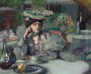 Une Elegante Au Cafe by Pierre Georges Jeanniot