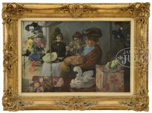 Ladies Arranging Flowers Around The Table by Pierre Georges Jeanniot