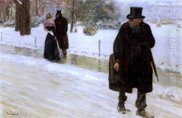Violoniste Dans Un Jardin Public Sous La Neige - view 1