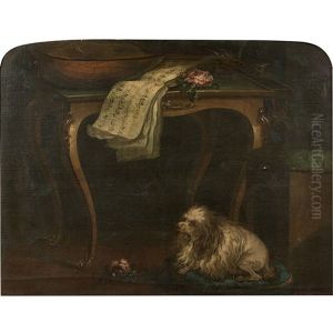 Nature Morte A La Table De Jeu En Cabaret, Au Luth Et Au Chien by Nicolas Henry Jeaurat De Bertry