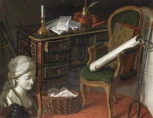 A Naturalist Manual And Objects Resting On A Table Above A Globe And Musical Instruments; And (2) A Naturalist Manual And Objects Resting On A Table Above A Globe And Musical Instruments; And (2)