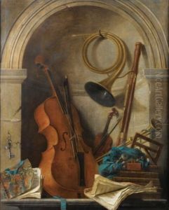 Nature Morte En Trompe L'oeil Aux Instruments De Musique Et Au Livret De Castor Et Pollux De Rameau by Nicolas Henry Jeaurat De Bertry