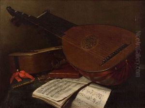 Nature Morte Au Luth Theorbe Et A La Guitare by Nicolas Henry Jeaurat De Bertry