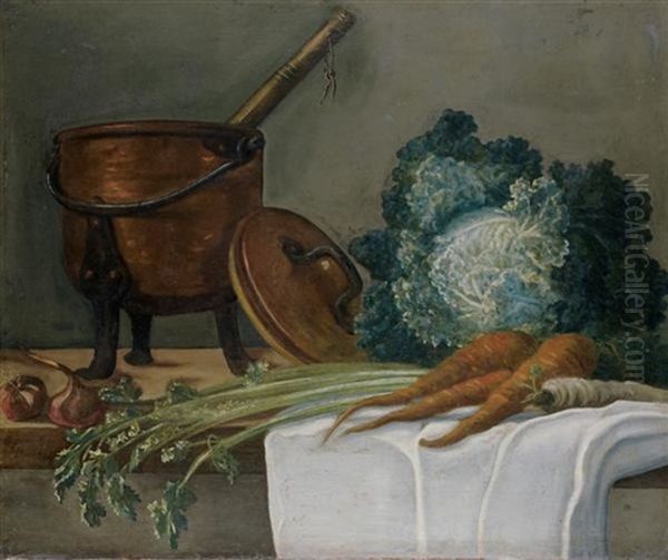 Nature Morte Aux Ustensiles De Cuisine, Nature Morte Aux Legumes, Faisans Perdreaux Rouges Et Becasses (pair) - view 1