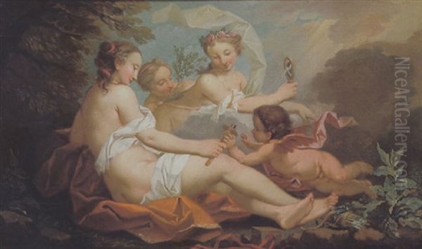 Amoretten, Diana Und Flora Entzunden Mit Einem Brennspiel Eine Fackel - Allegorie Des Feuers - view 1