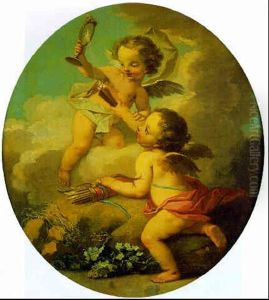 An Allegory Of Love: Putti Disporting In A Landscape by Etienne Jeaurat