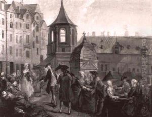 Ecosseuses A L'ouvrage Et Couple Dansant... by Etienne Jeaurat