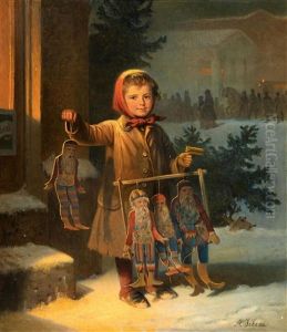 Auf Dem Weihnachtsmarkt Vor Der Alten Wache In Berlin by Adolf Jebens