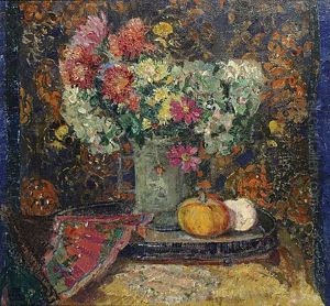 Stilleven Met Bloemen En Waaier by Marcel Jefferys